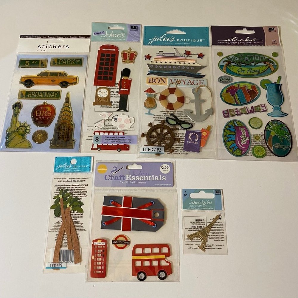 New York London Paris Cruise Beach Travel Vacation Scrapbook Stickers Set